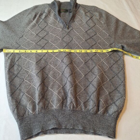 Joseph Abboud Grey Diamond Knit Alpaca Wool Quarter Zip Sweater Academia Size M - Picture 5 of 10